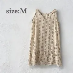 シアーワンピース　ノースリーブワンピース　花柄　総柄　膝丈　フリル　透け感　M