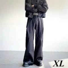 変形ワイドパンツ　フレア　XL スラックス　ブラック　Y2K 脚長　ハイウェスト