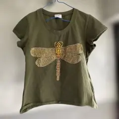 PAOLA FRANI トンボ ビーズ装飾 Tシャツ カーキのサムネイル