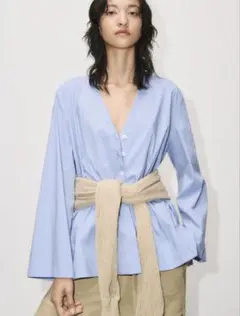 ZARA完売品　コットン　ブラウス　ストライプ　長袖　大きめ