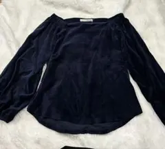 ネイビー ベルベット オフショルダー トップス