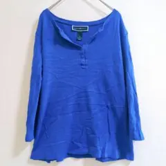 KAREN SCOTT 青 長袖 Tシャツ M　ボタン　ブルー　春