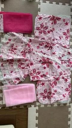 花柄浴衣 ピンク 100cm 帯付き