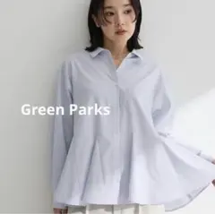Green Parks グリーンパークス　スウィッチングペプラムシャツストライプ