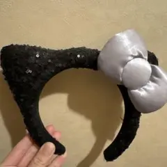黒猫耳カチューシャ シルバーリボン付き