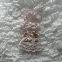 16cmぬい服 くすみピンクのドレスとヘッドドレスのセット