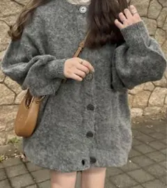 新品 GRL 前後2Wayモヘヤタッチニットカーディガンチャコール an1244