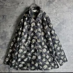 ヴィンテージ シアーシャツ 花柄 モノトーン 黒 レトロ