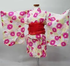 浴衣ドレス・帯3点セット 女児 女の子 7歳～8歳 120 黄色 NO40083