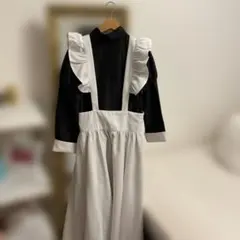 メイド風ワンピース エプロン付き ブラック×ホワイト フリル ロリータ風