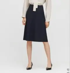 ユニクロ ストレッチフレアスカート ネイビー ストライプ