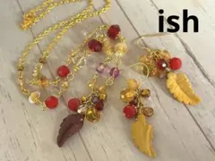【C048】ishモッカイトリーフ・チェコビーズネックレス＆ピアス