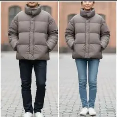 新品ユニクロパウダーソフトダウンジャケット　ユニセックスグレー　撥水無地　XXL