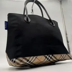 BURBERRY バーバリー トートバッグ 裾ノバチェック ナイロン レザー 黒のサムネイル