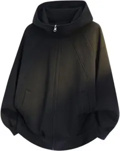 パーカー メンズ ジップ アップ 秋服 ビッグ シルエット　ブラック　Lサイズ