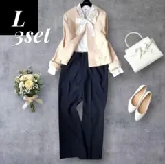 新品有 ベーシックママスーツ3点L ツイード紺 美脚 セレモニー 入学式 通勤