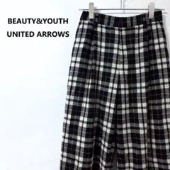 ユナイテッドアローズ ツイード タック ワイドパンツ チェック ウール 黒 白