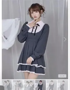 Honey Cinnamon ベロアリボン配色ヨークワンピース チバゆな