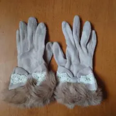 アクシーズファムファー付きリボンデザイン手袋 ベージュ