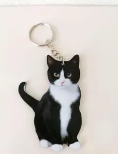 黒白猫　ハチワレ　はちわれ　猫　キーホルダー　キーリング　ネコ　ねこ