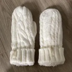 アイボリー ケーブル編み ニットミトン