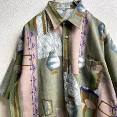古着 レトロ シャツ 柄シャツ 総柄 デザインシャツ 半袖