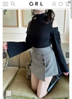 ショルダーオープンリボンリブニットトップス[cu473]