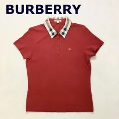 美品 バーバリー BURBERRY ポロシャツ ノバチェック レッド 刺繍 ロゴ