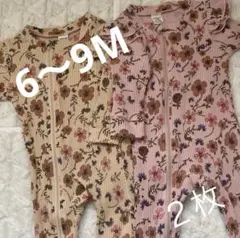 SHEIN 6〜9Mロンパース　リブ編み　ダブルジップ付き　花柄　かわいいフリル