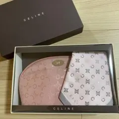 CELINE セリーヌ Cマカダム総柄巾着ポーチ＋ハンドタオル ギフト