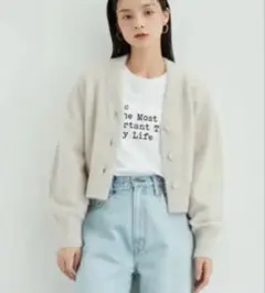 ADAM ET ROPE フォックス混ファーニットカーディガン