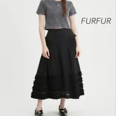FURFUR フリルフレアスカート ドット ブラック F