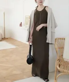 《新品タグ付き》discoatディスコートカップ付ワッフルアメスリワンピース茶色