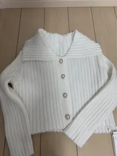 リブ編みアイボリーショートニット F