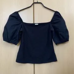 H&M パフスリーブ　トップス　綿混　ブラック