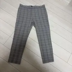 H&M チェック柄 スラックス パンツ グレー系