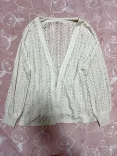 NICE CLAUP アイボリー レース編みカーディガン