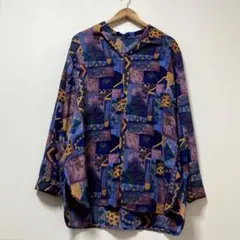 イタリア製　総柄シャツ　アート デザイン　柄シャツ　春　イタリア　総柄