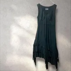 グレースコンチネンタル【S】ノースリーブワンピース 黒 ロング丈 フリル 日本製