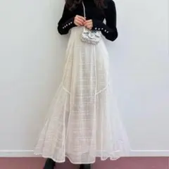 GRL tu1029 スパンコールチェックチュールフレアスカート