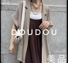 DouDou ベージュ メッシュ テーラードジャケット 半袖 ジャケット