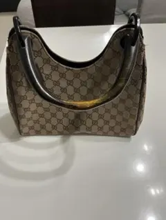 希少■GUCCI ハンドバッグ　GGキャンバス　ウッドハンドル　肩掛け