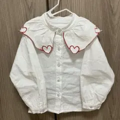 ハート刺繍 ホワイト 長袖シャツ ブラウス 韓国服