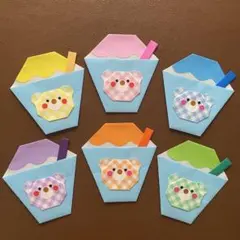 かき氷　夏　夏祭り　くま　折り紙　6個　壁面飾り　ハンドメイドのサムネイル