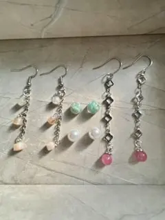 春、夏活躍しそうな天然石、ガラスビーズピアス3点セット