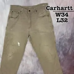 Crahartt　ペインターパンツ　ベージュ　ダメージ　W34L32　メキシコ製のサムネイル