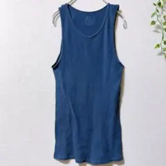 ダークブルー 【M】リブ素材 タンクトップ