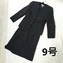 黒フォーマルジャケット ワンピーススーツ 9号 セットアップ M ノーカラー