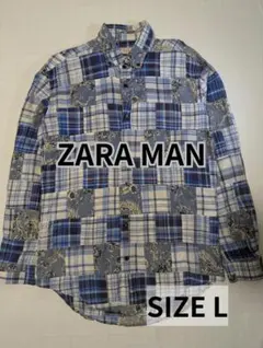 ZARA MAN ザラ 長袖シャツ ブルー 柄物 MADE IN INDIA　L