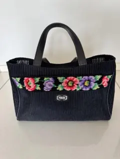 FEILER 花柄刺繍 トートバッグ 黒